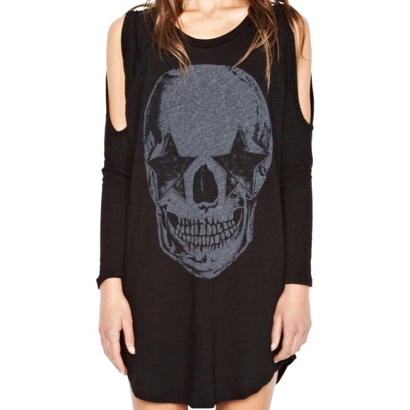 new Lauren Moshi ★ Star Eye Skull Mini Dress ★ Blk - Picture 2 of 14